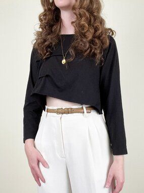 Jewel Toffier Handmade Cropped Tee Long Sleeve Top Lagenlook Crop Raw Hem Boho